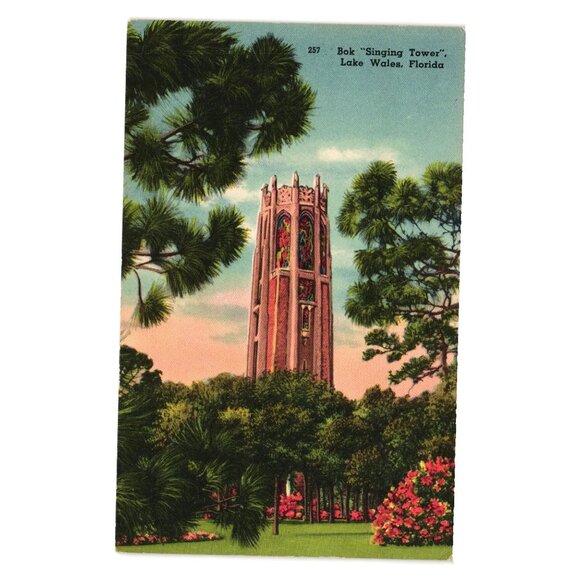 Bok Singing Tower Lake Wales Florida Vintage Postcard Tourism Music Roadside - Picture 1 of 2